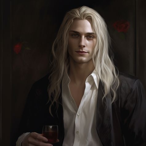 White Hair Knight Male, White Hair Long Men, Long Hair Vampire Male, Blond Vampire Male, White Hair Vampire Male, White Haired Man Art, Male Character White Hair, White Haired Elf Man, Long White Hair Male