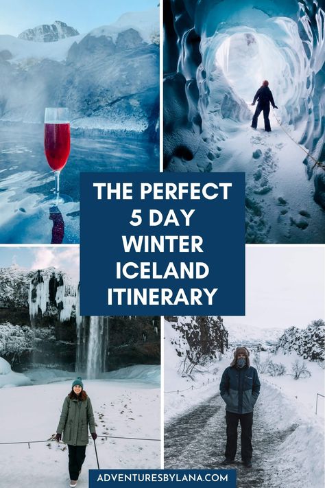 This Iceland winter itinerary covers exactly how to spend 5 days in Iceland during the winter time. You’ll spend time exploring the capital city of Reykjavík and learning about Icelandic culture, plus venture out to the South Coast to see waterfalls, an ice cave, and a black sand beach! Oh, and of course, you’ll hunt for the legendary Aurora Borealis! Reykjavik In Winter, Visiting Iceland In Winter, Iceland Itinerary November, Iceland March Itinerary, Iceland Travel February, Iceland In January Trip Planning, 3 Days In Iceland, Iceland New Years Eve, Iceland At Christmas