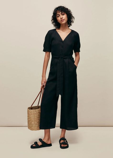 Black Linen Jumpsuit, Stylish Jumpsuit, Linen Jumpsuit, Casual Jumpsuit, Black Linen, Black Jumpsuit, Relaxed Style, Style Me Pretty, Jumpsuits For Women