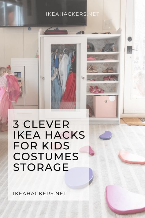 Kid Playroom Storage, Ways To Store Dress Up Clothes, Ikea Hack Built In Toy Storage, Dress Up Accessories Storage, Ikea Trofast Doll Storage, Toddler Wardrobe Ikea Hack, Dress Up Storage Ikea Hack, Princess Dress Wardrobe Diy, Dress Up Clothes Storage Ideas