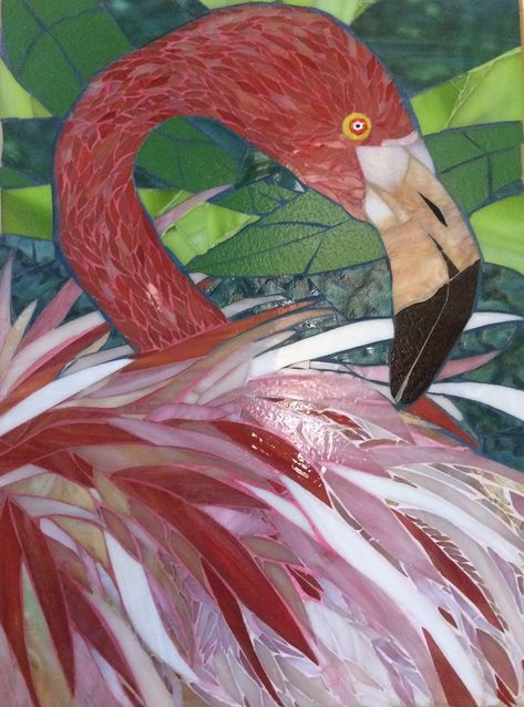 Flamingo Mosaic, Mosaic Art Supplies, Cat Stain, Flamingo Wall Art, Mosaic Portrait, Mosaic Animals, Mosaic Birds, Mosaic Frame, Mosaic Stained