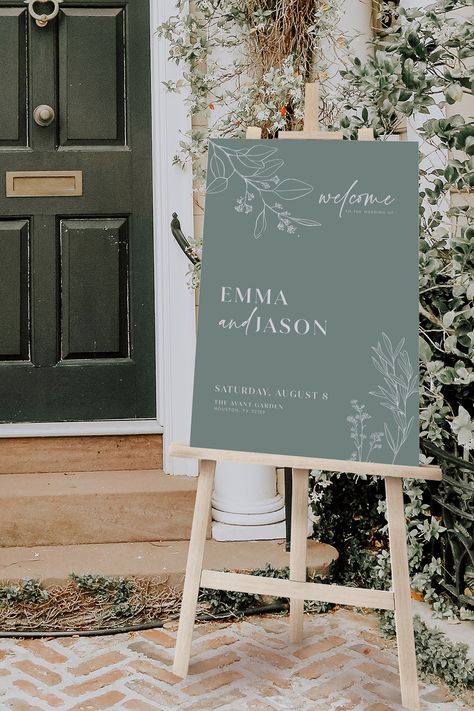 Sage green floral wedding welcome sign This listing is for digital files, and templates, that you will edit in your browser. The template is fully editable. WHAT IS INCLUDED: Welcome sign - Digital template Sizes included: 18x24, 20x30, 24x36 inches Ask for a custom size. ✅DEMO LINK: https://templett.com/design/demo/visual/12840531,12840541,12840539 MATCHING TEMPLATES: https://www.etsy.com/shop/LovelyTemplatesCo?search_query=sagefloral 🖨️ PRINTING: https://printsoflove.com/ref/visualisingdreams Sage Green Wedding Entrance, Eucalyptus Wedding Sign, Wedding Welcome Sign With Eucalyptus, Sage Welcome Sign, Sage Welcome Sign Wedding, Wedding Welcome Sign Sage Green, Sage Wedding Signage, Sage Wedding Sign, Sage Green Welcome Sign