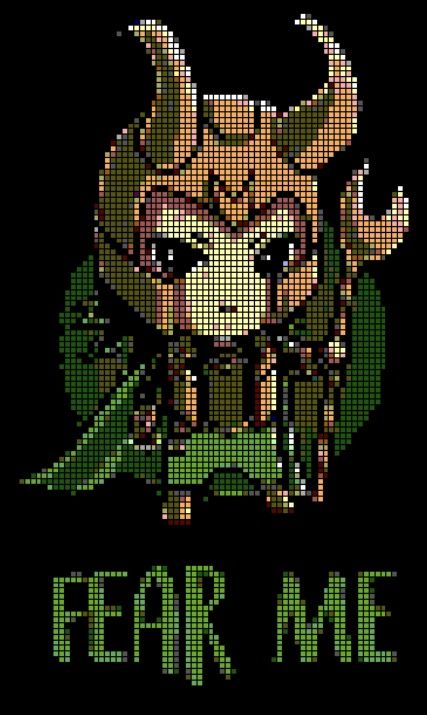 Loki Perler Bead pattern Loki Perler Beads, Loki Cross Stitch, Loki Cross Stitch Pattern, Fandom Perler Bead Patterns, Loki Alpha Pattern, Crochet Grid Patterns Marvel, Marvel Avengers Cross Stitch Patterns, Marvel Cross Stitch, Cross Stitch Fonts