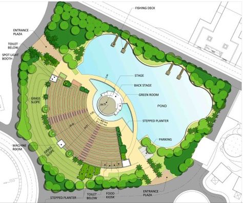 Water Amphitheatre, Amphiteather Outdoor Design, Amphitheatre Plan, Amphitheater Plan, Amphitheatre Architecture, Amphitheater Landscape, Amphitheatre Design, Amphitheater Design, Amphitheater Architecture