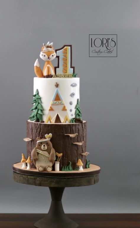 Woodland First Birthday   by Lori Mahoney (Lori's Custom Cakes) Woodland Theme Cake, Woodland Birthday Cake, Woodland First Birthday, Whimsical Cakes, Boys First Birthday Cake, Fox Cake, Forest Birthday Party, Boys 1st Birthday Cake, Baby First Birthday Cake