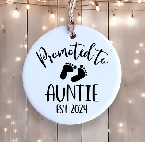 Promoted to Auntie Ornament Ceramic Ornament Gift for New - Etsy Canada Promoted To Auntie, Ornament Ceramic, Christmas Pregnancy Announcement, New Aunt, Auntie Gifts, Baby Ornaments, Animal Ornament, Ornaments Design, Custom Ornament