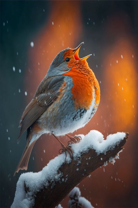 Robin Singing in winter Singing Drawing, Robin Birds, Robin Pictures, Robin Photos, Birds Photography Nature, European Robin, Bird Watercolor Paintings, Cute Bird, Winter Bird