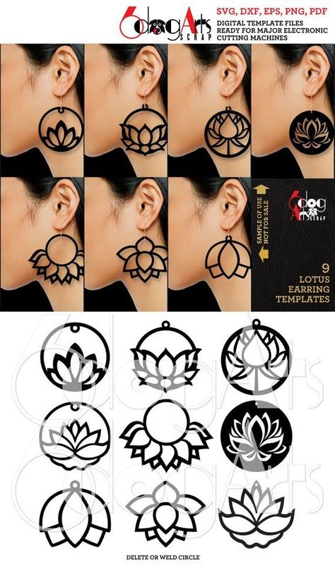 Craft beautiful laser cut wood earrings that stand out with our easy-to-follow SVG files! Jewelry Template, Laser Cut Wood Earrings, Earring Svg, Laser Engraved Ideas, Handmade Jewlery, Fancy Jewellery Designs, Laser Cut Earrings, Flower Earring, Wood Acrylic