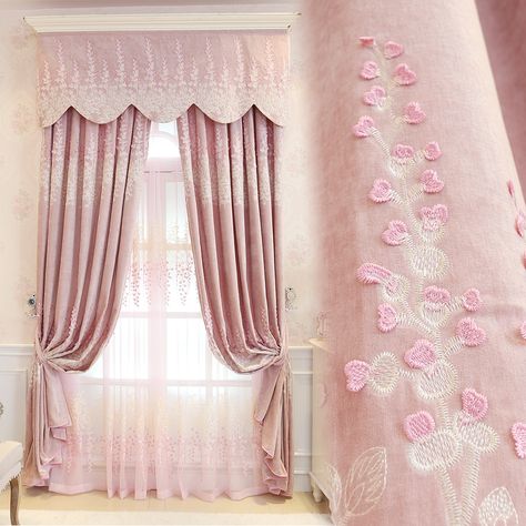 Princess pink embroidery curtains Jacquad tulle curtains Elegant sakura embossed shade curtains for bedroom window Customizable Pink Window Curtains, Curtains For Bedroom Window, Embroidery Curtains, Bedroom Modern Luxury, Girls Room Curtains, Pink Window, Blackout Curtains Bedroom, Window Curtains Bedroom, Interior Design Plan