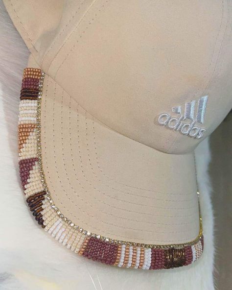 Beaded Baseball Hat, Seed Bead Hat Band Patterns, Beading Ideas Native, Beaded Baseball Hat Brim Patterns, Beaded Ball Caps, Beaded Graduation Cap Native American, Beaded Baseball Caps, Beaded Hat Brim, Beaded Caps