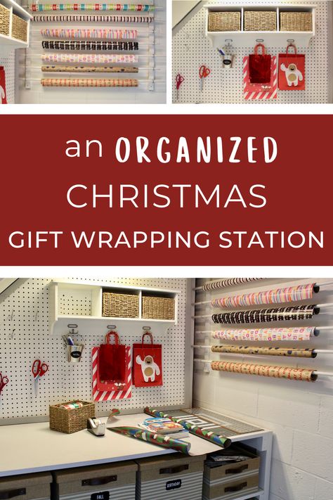 Wrapping Paper Station, Stairs Nook, Gift Bag Organization, Wrapping Paper Organization, Gift Wrap Organization, Gift Wrapping Station, Ribbon Organization, Wrapping Station, Getting Organized At Home