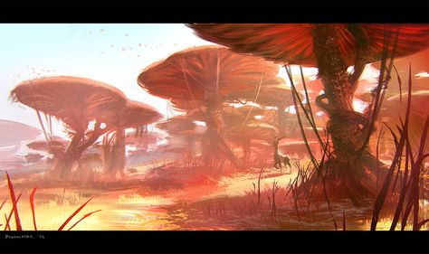 Mushroom Savannah by Bogdan-MRK.deviantart.com on @DeviantArt Savannah Art, Sci Fi Landscape, Planets Art, Landscape Concept, Alien Worlds, Fantasy Setting, Fantasy Places, Fantasy Art Landscapes, Environment Design