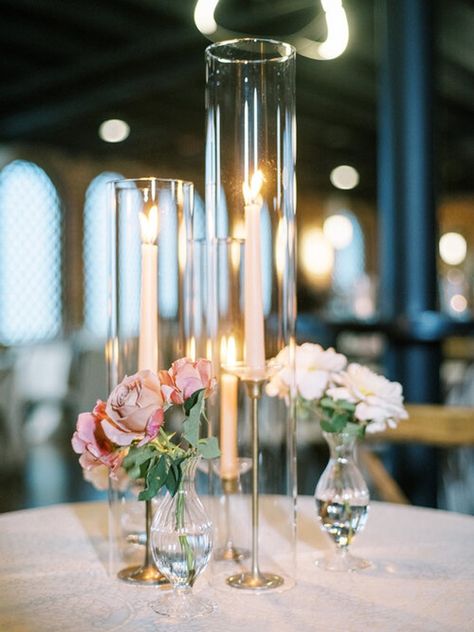 Candle Ideas for wedding Wedding Candle Ideas, Vase Candle Centerpiece, Glass Votives, Candle Shades, Candle Ideas, Wedding Candle, Vintage Wedding Decorations, Candle Flames, Candle Vase