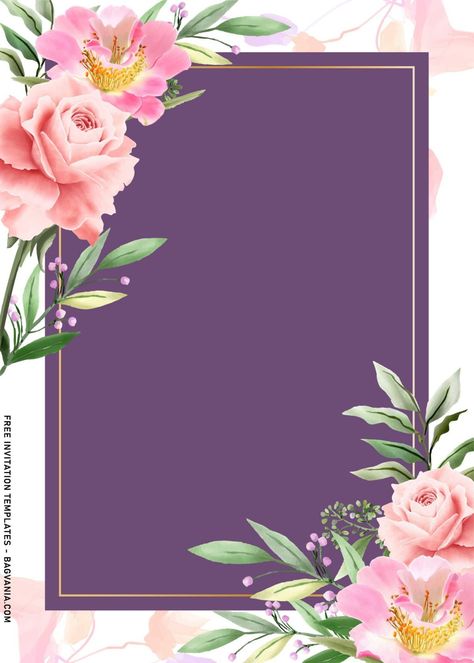 Flower Birthday Invitations, Floral Frame Design, Free Printable Birthday Invitations, Floral Cards Design, Flowers Birthday, Free Printable Invitations, Disney Invitations, Party Stationery, Birthday Disney