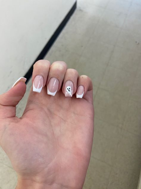 French Tip Halloween Nails, French Tip Halloween, Ghost Halloween Nails, Halloween Nails Square, Halloween Ghost Nails, Ghost Nails, Nail Time, Nails Square, French Tips