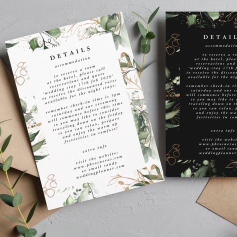 Jungle Invitations, Moss Wedding, Botanical Wedding Inspiration, Modern Greenery, Wedding Stationery Suite, Sage Wedding, Wedding Details Card, Wedding Enclosure Cards, Venue Decorations