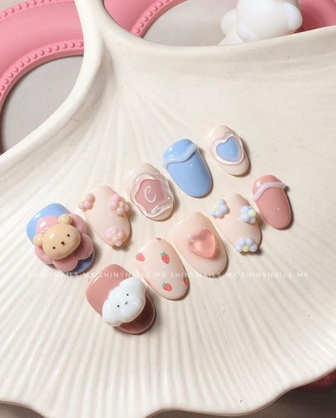 Press On Nails Design Ideas, Nail Cute Korean, Colorful Gel Nails, Gummy Gel, Cute Nails Designs, Korea Nail Art, Nail Art Cute, Nail Cute, Cute Nail Colors