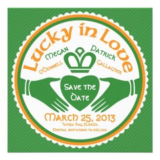 Lucky in Love Irish Claddagh Wedding Save the Date Invitations Irish Themed Weddings, Fun Engagement Party, Engagement Party Cards, Wedding Rehearsal Dinner Invitations, Irish Claddagh, Lucky In Love, Irish Wedding, Engagement Party Wedding, Rehearsal Dinner Invitations