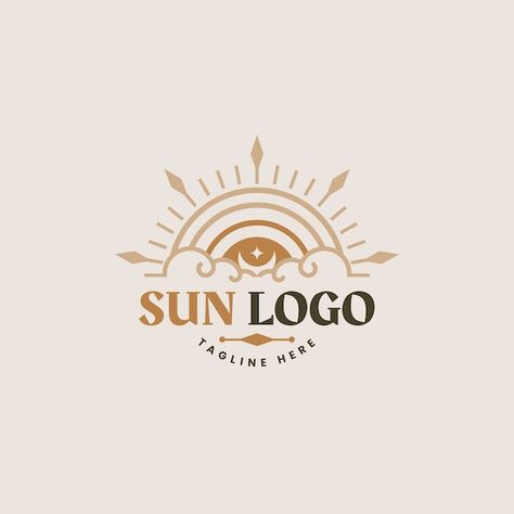 Free vector flat design boho sun logo | Free Vector #Freepik #freevector #sun-logo #personal-logo #logo-design #logo Sun And Moon Logo Design, Sun Illustration Design, Sun Logo Ideas, Sun Logo Design Ideas, Sunrise Logo Design, Round Logo Ideas, Sun Moon Logo, Personal Logo Ideas, Event Planner Logo Design