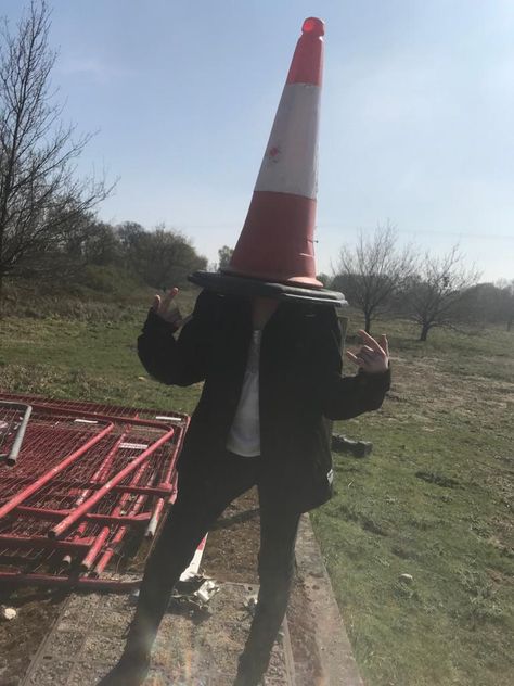 I finally fufilled my dreams of being a cone head Cone Head Pfp, Cone Head Aesthetic, Traffic Cone Head, Best Personality, Head Reference, Object Head, Cone Head, Irl Pfps, Object Heads