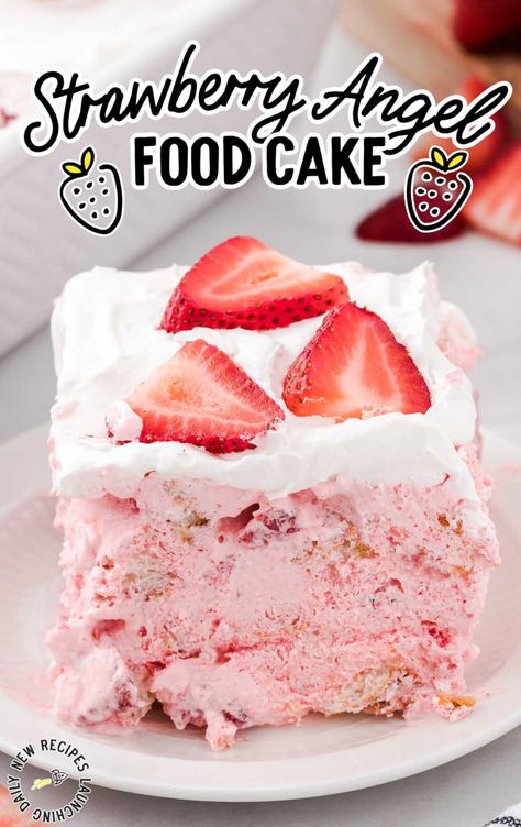 Strawberry Angel Food Cake, Angel Food Cake Desserts, Angel Food Cake Mix Recipes, Strawberry Dessert Recipes, Jello Desserts, Strawberry Cake Recipes, Strawberry Flavor, Baked Strawberries, Angel Cake