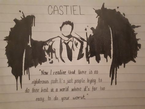 Supernatural Sketches Easy, Supernatural Tattoo Ideas Castiel, Supernatural Drawings Sketches Easy, Supernatural Drawings Sketches, Castiel Drawing, Castiel Fanart, Supernatural Aesthetic, Supernatural Drawings, Supernatural Tattoo