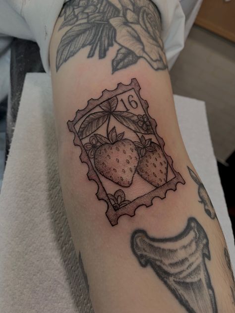 Strawberry, Stamp, Tattoo Strawberry Tattoo Thigh, Vintage Strawberry Tattoo, Strawberry Postage Stamp Tattoo, Strawberry Milk Tattoo, Strawberry Jam Tattoo, Strawberry Bush Tattoo, Strawberry Wine Tattoo, Strawberry Cake Tattoo, Strawberry Stamp Tattoo