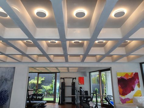 Waffle Ceiling Lighting, Waffle Ceiling Design, Waffle Ceiling, Grid Ceiling, Student Lounge, Dental Office Design Interiors, Architectural Lighting Design, Cove Lighting, Auckland Nz