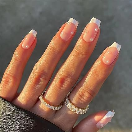 6-pack of short press-on nails in a variety of designs. Easy to apply and last for up to 14 days. Made in the USA Bridal Nails White, Short Square Nails, French Tip Acrylic Nails, Pearl Nails, Ballerina Nails, Acrylic Nails Coffin, Bridal Nails, Square Acrylic Nails, Short Acrylic Nails