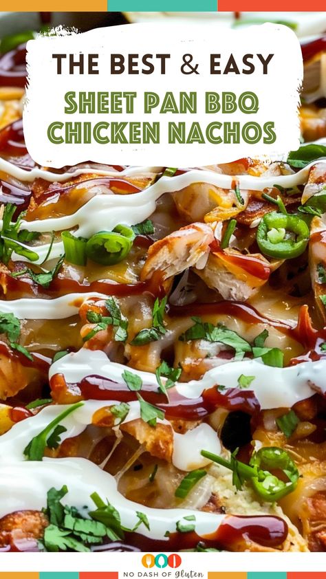 Craving something quick and delicious? Try these Easy Sheet Pan BBQ Chicken Nachos! Loaded with BBQ chicken, melted cheese, and a kick of jalapeños. Perfect for game night or a quick dinner. Ready in just 20 minutes! Pin now and make them tonight! Sheet Pan Bbq Chicken, Pan Bbq Chicken, Best Spaghetti Recipe, Nachos Loaded, Bbq Chicken Nachos, Chicken Nachos Recipe, Gluten Free Sides Dishes, Leftover Rotisserie Chicken, Chicken Nachos