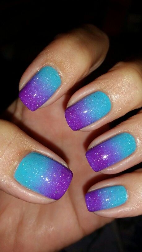 Teal Purple Gradient Nails - Kimberley's Nails Purple Teal Ombre Nails, Turquoise Purple Nails, Purple And Teal Ombre Nails, Pink Purple Teal Nails, Purple Ombre Dip Nails, Biba Nails, Purple Blue Ombre Nails, Teal Purple Nails, Purple And Blue Nails Ideas