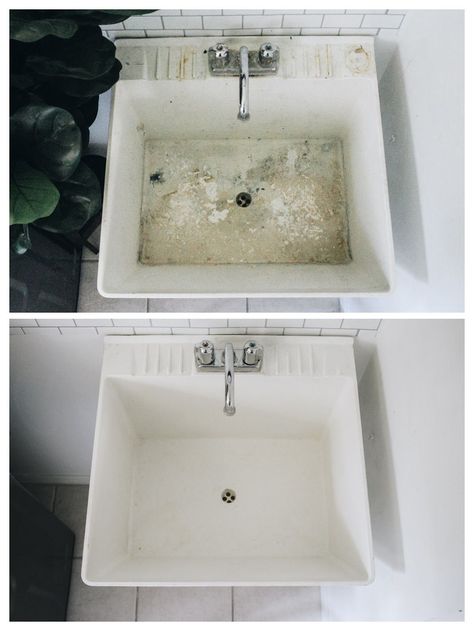 How to instantly clean your utility sink to get rid of all the stains. #cleaning #homeproject Basement Laundry Room, Aol Mail, Basement Laundry, Cleaning Painted Walls, Laundry Room Sink, Laundry Room Renovation, Easy Cleaning Hacks, Laundry Room Remodel, Deep Cleaning Tips