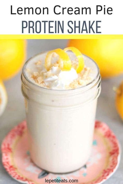 Lemon Cream Pie, Protein Drink Recipes, Vegan Protein Shake, Lemon Cream Pies, Protein Smoothies, Protein Shake Smoothie, Healthy Protein Snacks, Protein Shake Recipes, Lemon Cream