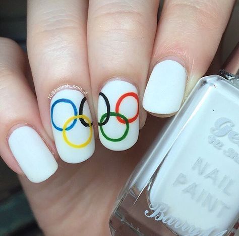 Olympic Nails, Patriotic Nails Design, Olympic Flag, Sports Nails, Flag Nails, Paris Nails, Fast Nail, Patriotic Nails, Nail Looks