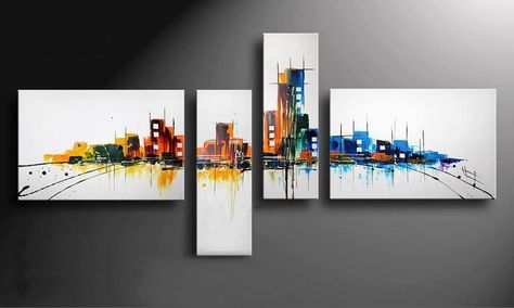 Cityscape painting Multi Canvas Painting, Tableau Design, Art Abstrait, Art Moderne, Painting Inspiration, Diy Art, Amazing Art, Painting & Drawing, The Wall