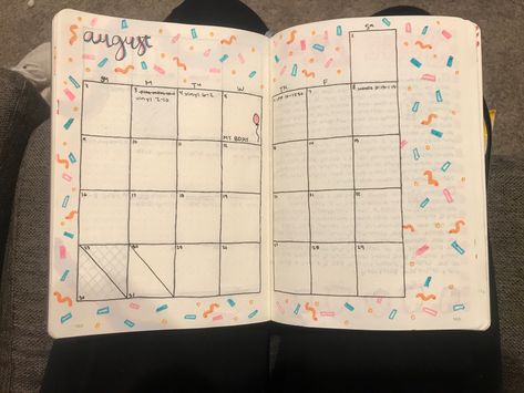 Birthday Month Bujo Theme, Birthday Bujo Theme, Birthday Month Bullet Journal, August Bullet Journal Calendar, Birthday Bujo, Vintage Bujo, Drawing Calendar, January Bujo, Bullet Journal Monthly Calendar