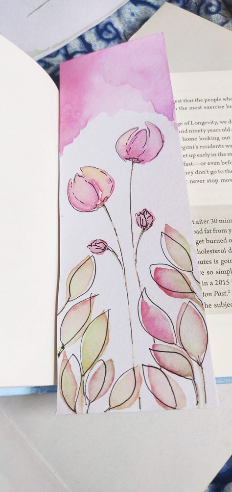 Valentine Watercolor Bookmarks, Bookmarks Diy, Pink Guitar, Handmade Bookmarks Diy, Valentines Watercolor, Handmade Bookmarks, Creative Bookmarks, Watercolor Bookmarks, Watercolor Plants