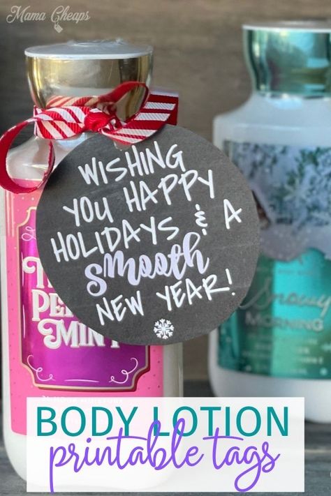 Round up some yummy smelling lotion for this cute and easy DIY holiday gift idea! Perfect for teachers, friends, etc, this one looks great and is budget-friendly. Grab our free printable gift tags for the perfect finishing touch. Our printable is an easy-to-open PDF that is ready to be printed and tied to the lotion. Stock up the next time you find a great lotion sale and keep this one in mind for a DIY holiday gift. #diy #printable #christmas #teacher #mamacheaps Hand Lotion Gift Ideas Christmas, Lotion Gift Ideas Christmas, Hand Lotion Christmas Gift Tag Free Printable, Free Printable Lotion Gift Tags, Christmas Lotion Gift Tag, Hand Lotion Gift Tag, Lotion Gift Ideas Tags, Hand Lotion Gift Ideas, Lotion Gift Ideas