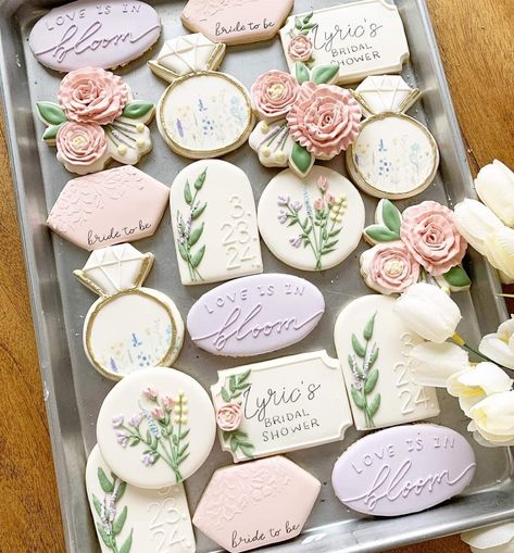 Pastel Bridal Shower Cookies, Garden Bridal Shower Cookies, Bridal Brunch Cookies, Wildflower Bridal Shower Cookies, Petals And Prosecco Cookies, Love Is In Bloom Cookies, Floral Bridal Shower Cookies, Flower Bridal Shower Theme, Fairytale Bridal Shower