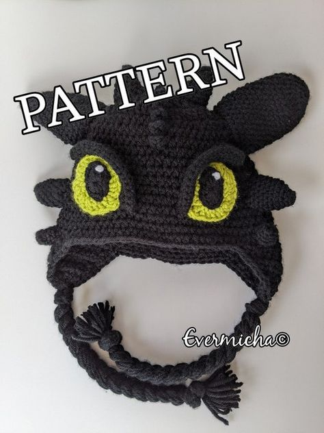 Toothless Nightfury AND Lightfury Crochet Hat Pattern | Etsy Lightfury Dragon, Toothless Pattern, Crochet Toothless, Dragon Hat, Crochet Pour Halloween, Crochet Character Hats, Dragon Hats, Toothless Dragon, Halloween Crochet Patterns