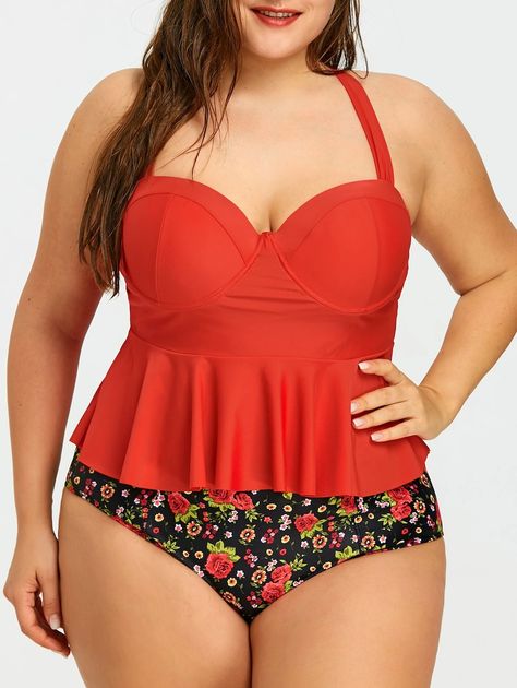 Peplum Swimsuit, Peplum Tankini, Swimsuit Floral, Plus Size Peplum, Plus Size Tankini, Push Up Swimsuit, Tankini Swimsuit, Swimwear Tankini, Red Swimsuit