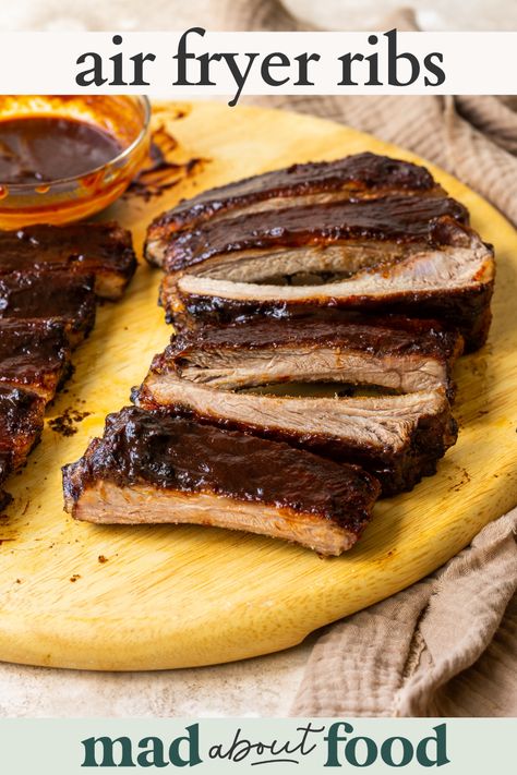 This Air Fryer Ribs recipe is the quickest way to make a juicy and tender rack of St. Louis style ribs. Just rub them with a simple dry rub and cook quickly in the air fryer. St Louis Ribs Recipe, Air Fryer Ribs, Saint Louis Ribs, Air Fryer Pork Tenderloin, St Louis Ribs, St Louis Style Ribs, Fried Pork Tenderloin, Rack Of Pork, Juicy Pork Tenderloin