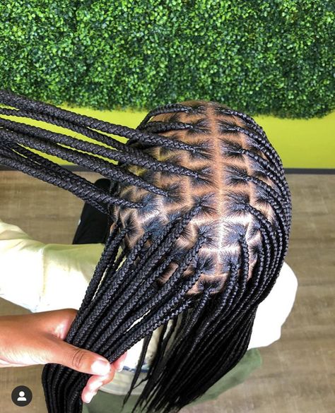 Small Knotless Box Braids Parting, Smeduim Knotless, Flat Knotless Braids, Braids Reference, Box Braid Ideas, Feed In Braids Ponytail, Small Knotless, Parting Hair, Small Box Braids