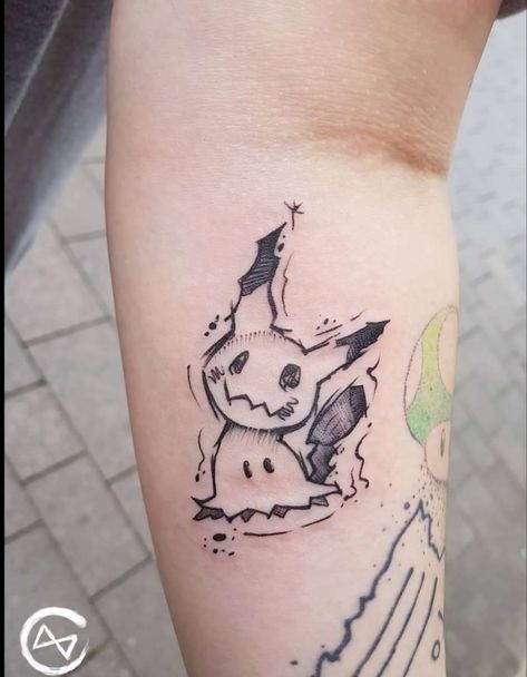 Tattoo Ideas Pokemon, Ghost Pokemon Tattoo, Small Tattoos Anime, Lucario Tattoo, Sylveon Tattoo, Mimikyu Tattoo, Animal Crossing Tattoo, Minecraft Tattoo, Gamer Tattoos