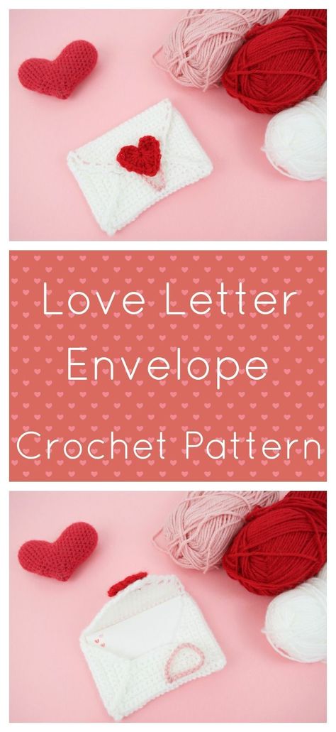 Free Crochet Pattern - Valentines Day Love Letter Envelope Heart Envelope Crochet, Crochet Envelope Pattern, Envelope Ideas Diy, Letter Envelope Ideas, Crochet Envelope, Folded Letter, Love Letter Envelope, Valentines Envelopes, Crochet Valentines