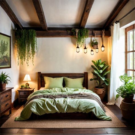 See what I created with Hotpot.ai: a small cozy hobbit-style bedroom. dark warm wood-toned floor. off-white walls. light green bedspread. a few small plants. Green Plant Bedroom, Green Bedspread, Hobbit Style, Plant Bedroom, Bedroom Dark, Off White Walls, Wood Room, Style Bedroom, Small Plants