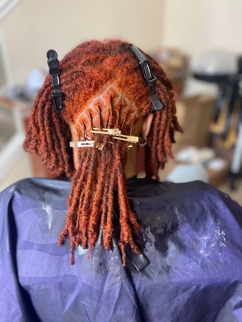 Diamond Dreadlock Parting, Copper Ginger Locs, Different Loc Parts, Diamond Loc Parts, Copper Hair Locs, Copper Locs Men, Small Diamond Part Locs, Locs Diamond Parts, Cooper Locs