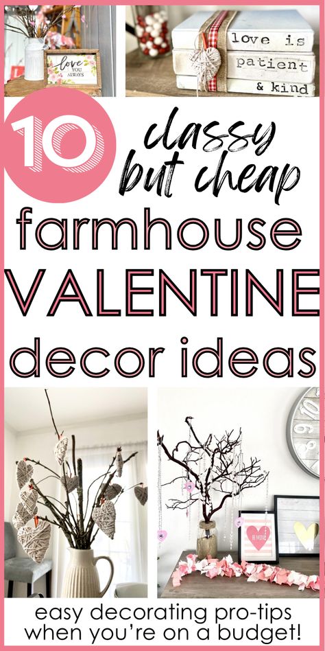 Are you looking for some help in decorating for Valentine’s Day? Here are 10 Pro Tips that are so easy to incorporate in your home – and so cheap! And if you happen to love farmhouse style too, you’re gonna love it! Your house will be decorated with the best of them – with so little effort! Lots of ideas using what you already have, free stuff, and simple DIYs! Come see how I used budget-friendly farmhouse Valentine decor in my own home! Valentines Farmhouse Decor, Valentine’s Day Signs, Farmhouse Valentine Decor Diy, Classy Valentines Decor, Farmhouse Valentines Day Decor, Valentines Decorations For Home, Valentine Home Decor Ideas, Valentine Decorating Ideas, Valentine Decor Ideas