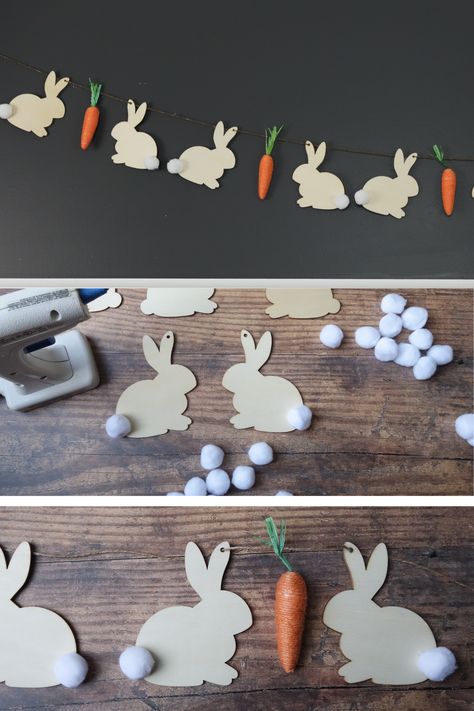 Hr Ideas, Dollar Tree Easter Crafts, Diy Easter Bunny, Bunny Banner, Easter Garland, Easter Banner, Spring Easter Crafts, Easter Decorations Dollar Store, Easter Projects