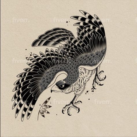 I will create custom illustration with japanese tattoo style Traditional Japanese Tattoo Flash, Falcon Tattoo, Ad Tattoo, Japanese Back Tattoo, Americana Tattoo, Small Neck Tattoos, Hawk Tattoo, Traditional Tattoo Designs, Tattoo Japanese